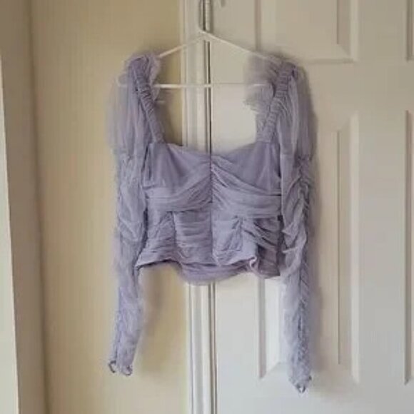 French Connection Lavender Top Edrea Tulle Top Size 12 Ruched Cropped - Picture 6 of 11